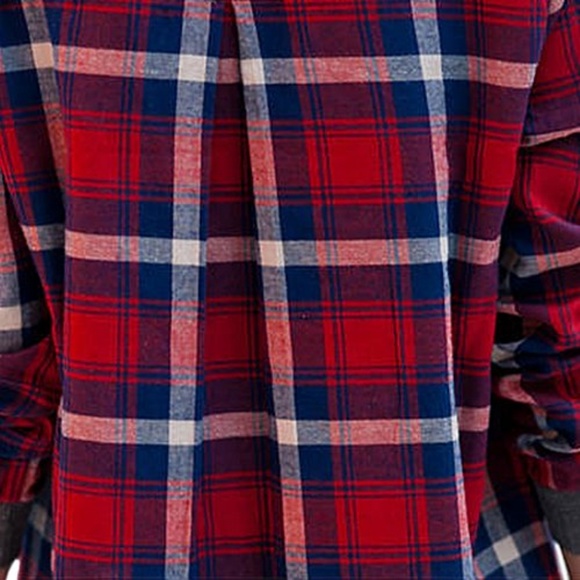 Long Sleeve High Low Gray Plaid Color Block  Shirt - Picture 7 of 8